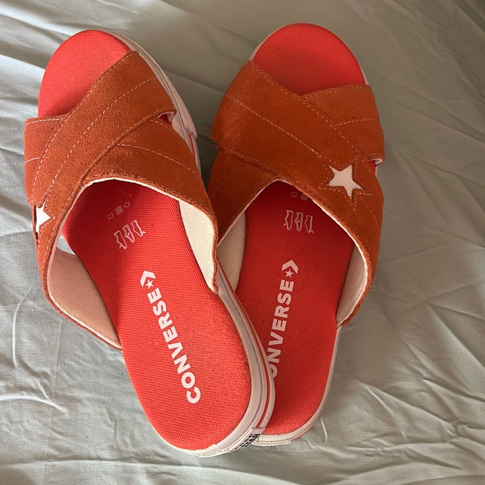 Converse, One Star Slip on Platform Sandal.  Orange, size 10